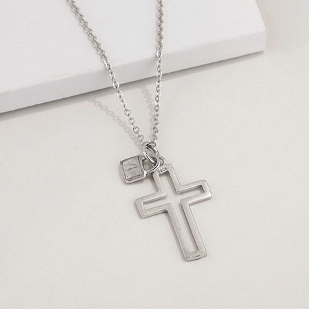 Love Key Lock Cross Couple Necklace in Sterling Silver